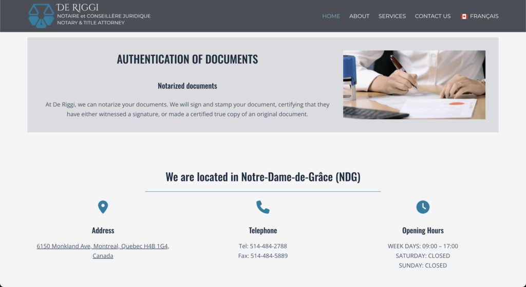 De Riggi notary professional website design Montréal