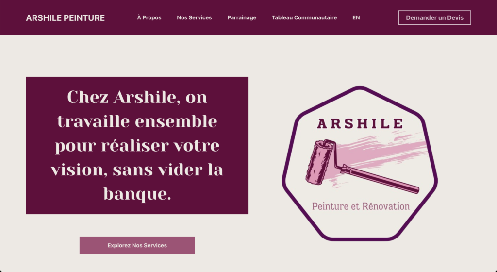 Arshile Peinture website homepage design by Mia Lachapelle