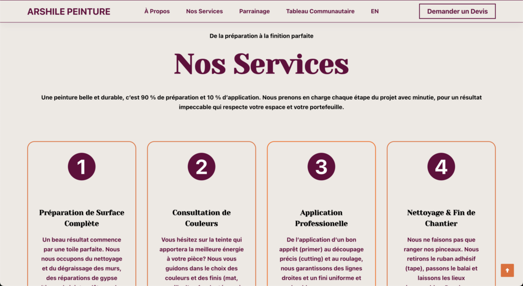Arshile Peinture website services page by Mia Lachapelle