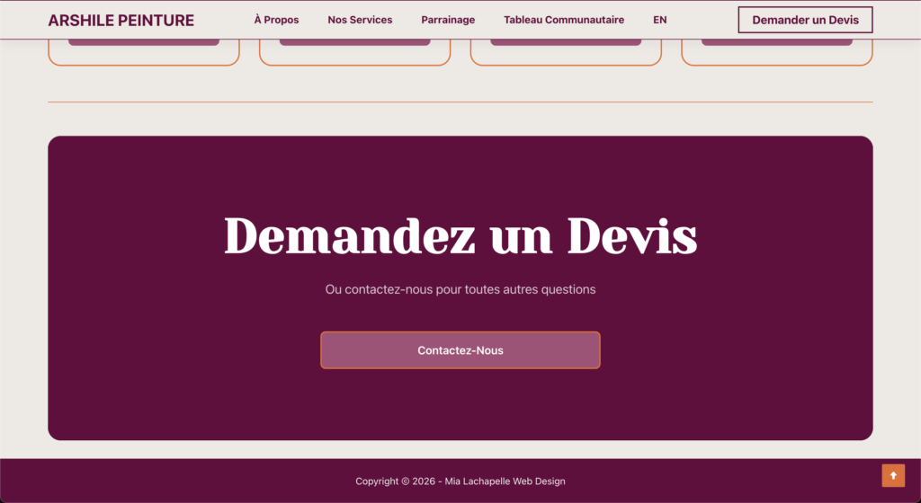 Arshile Peinture WordPress website built by Mia Lachapelle